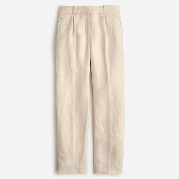 J. Crew Pleated Linen-Cupro Blend Trouser in White Sand Size 8 - Picture 1 of 4